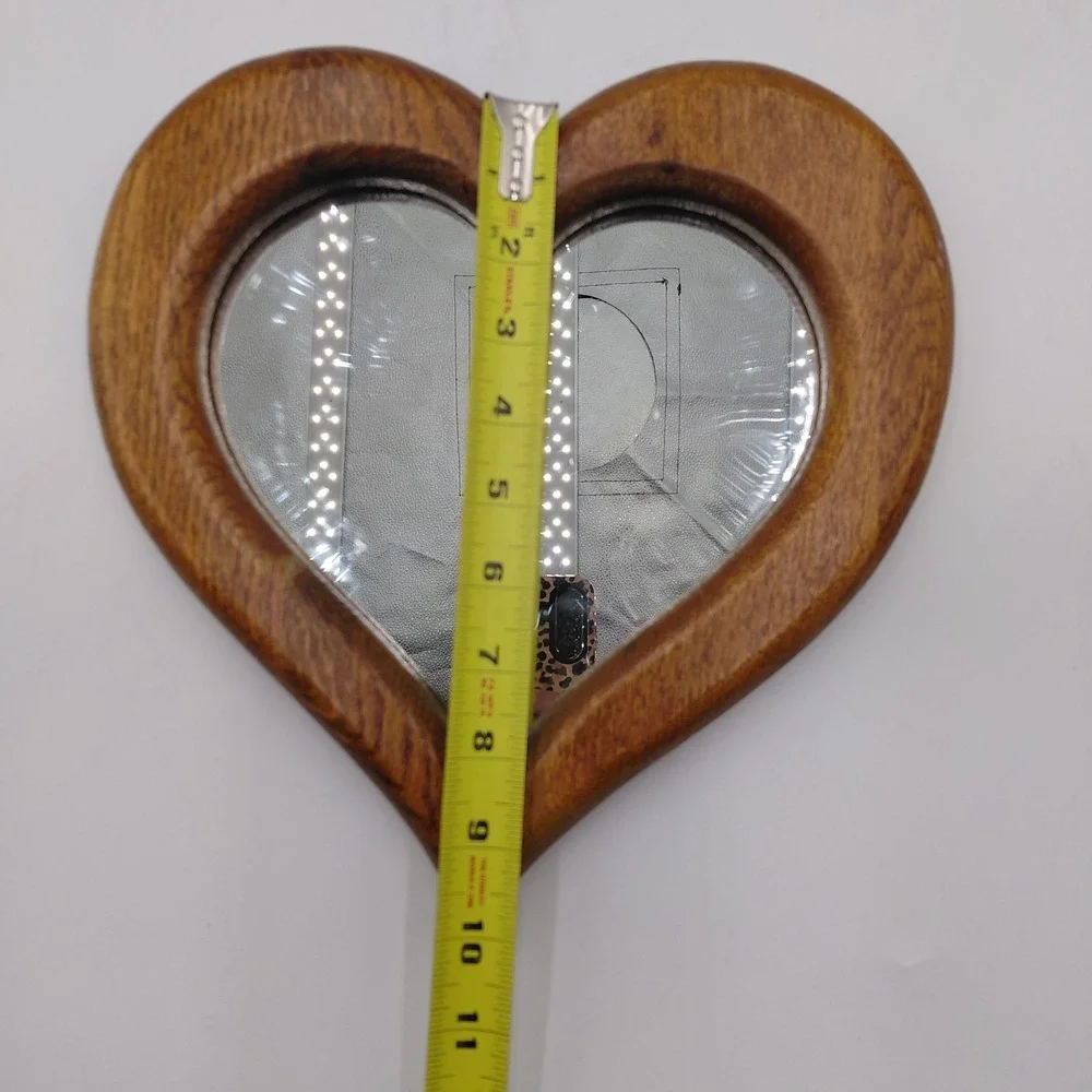 VTG Wooden Oak Solid Wood Heart Shaped Mirror Cottagecore Country Love Farmhouse